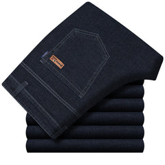 Men's Straight Elastic Thick Business Casual Jeans
