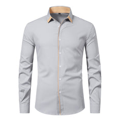 2024 Men's New Casual Color Matching Fashion Long Sleeve Business Shirt