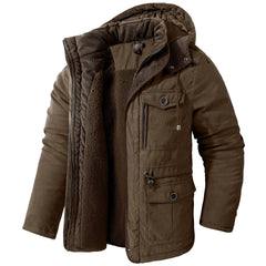 Men's Thick Multi-Pocket Lambswool Hooded Cotton Jacket