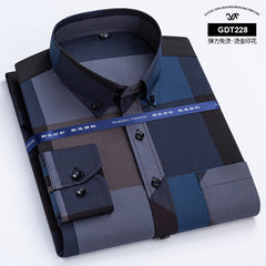 Men's Wrinkle-free Business Casual Gold-stamped Plaid Shirt