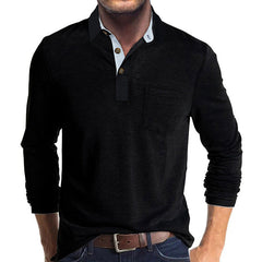 Long-sleeved solid color lapel casual polos