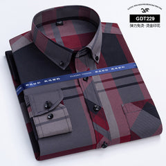 Men's Wrinkle-free Business Casual Gold-stamped Plaid Shirt