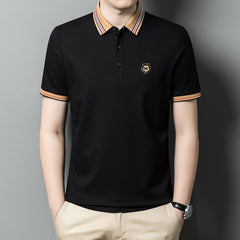 Men's Embroidered Lapel Cotton Polo Shirt