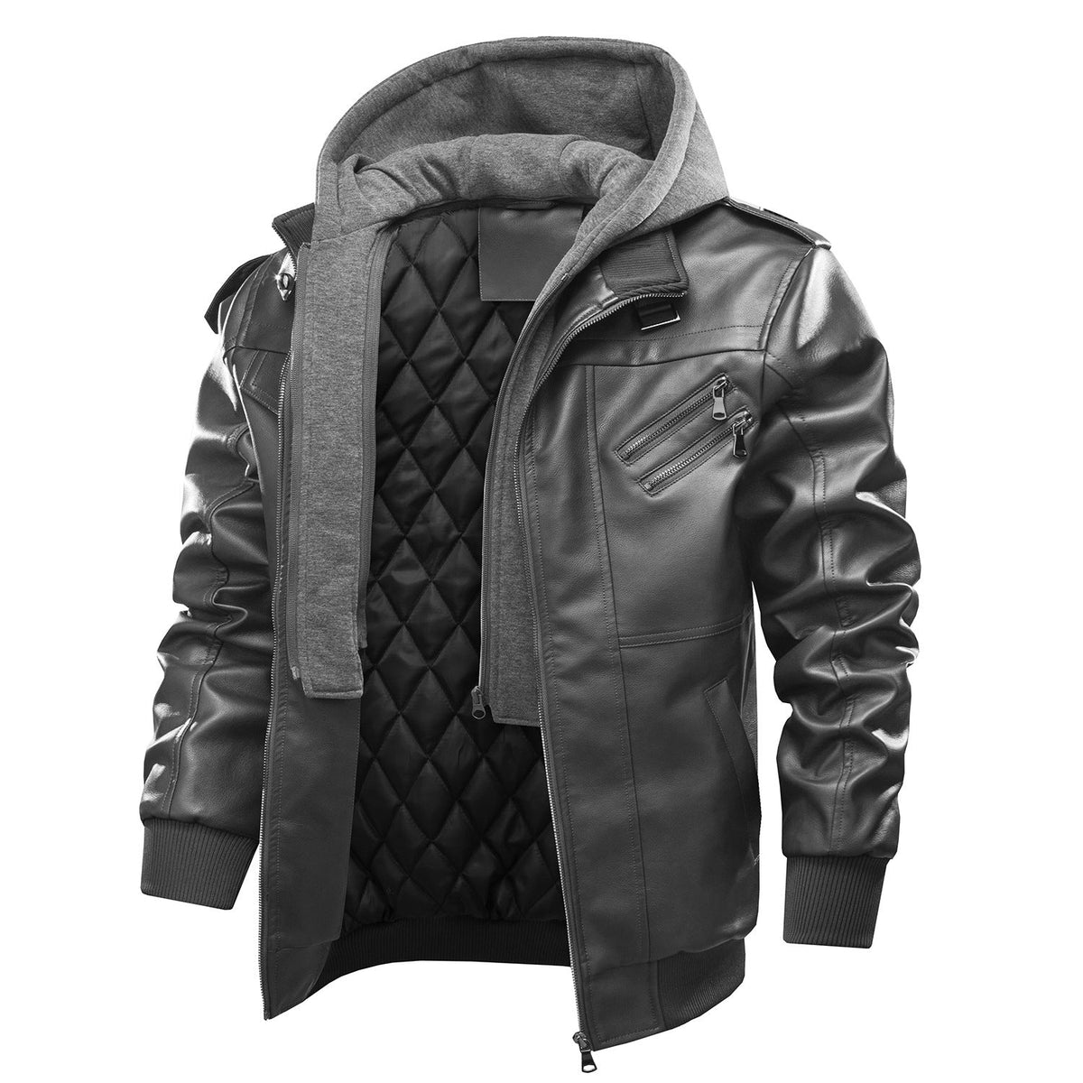 Men's Casual Warm Thick Hooded Leather Jacket