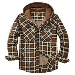 Men's Velvet Windproof Warm Hooded Cotton Plaid Shirt