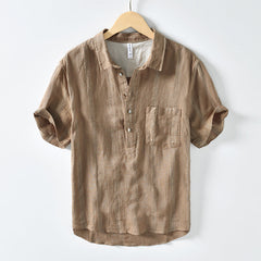 Pure Linen Stripe Half Sleeve Shirt