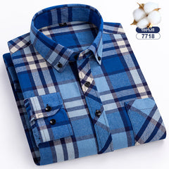 Men's Large Size Cotton Plaid Fashion Casual Long Sleeve Shirt
