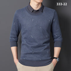 Men's Fake Two-piece Velvet Thickened Loose Casual Knitted Shirt