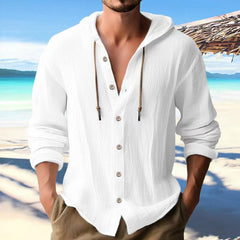 Men's Casual Cotton and Linen Shirt Hooded Sweatshirt