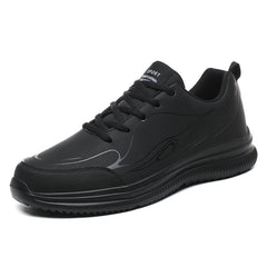 Men's Large Size Leather Waterproof Casual Running Black Sports Shoes