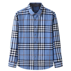 Men's Loose 100% Cotton Large Size Brushed Plaid Shirt