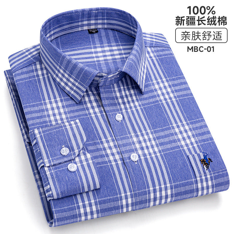 Men's Fashion Breathable Plaid Cotton Embroidered Shirt