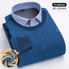 Round Neck Fake Two Piece Warm Knitted Shirt