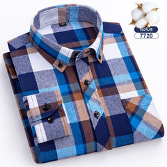 Men's Large Size Cotton Plaid Fashion Casual Long Sleeve Shirt