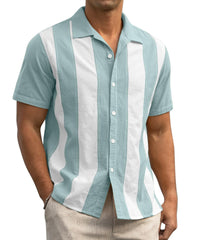 2024 Summer Contrast Stripe Stitching Short-sleeved Loose Casual Shirt