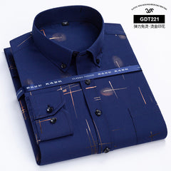 Men's Wrinkle-free Business Casual Gold-stamped Plaid Shirt