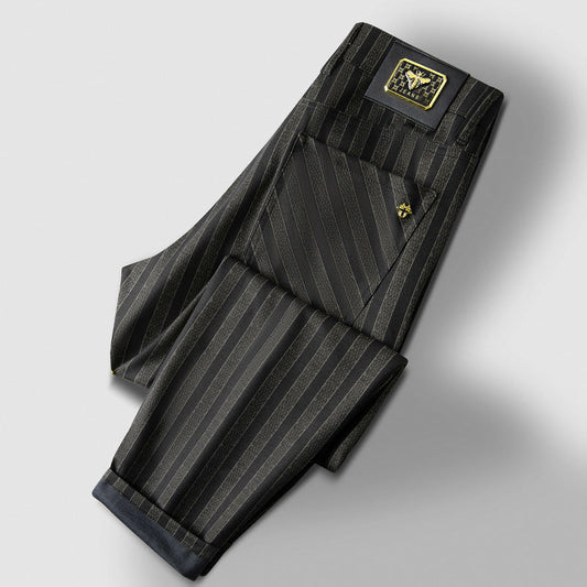 Vertical striped jacquard stretch non-iron anti-wrinkle straight trousers