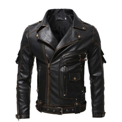 Men's New Slim Fit Multi-pocket Zipper Leather Jacket