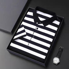 Horizontal stripe business casual polo shirt