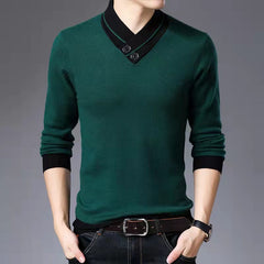 Thin solid color V-neck sweater