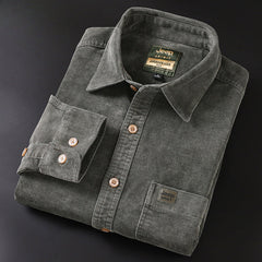 Men's Corduroy Loose Fashion Casual Embroidered Long-sleeved Warm Shirt