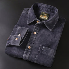 Men's Corduroy Loose Fashion Casual Embroidered Long-sleeved Warm Shirt
