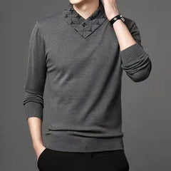 Thin V-Neck Panel Sweater