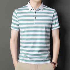Horizontal stripe business casual polo shirt
