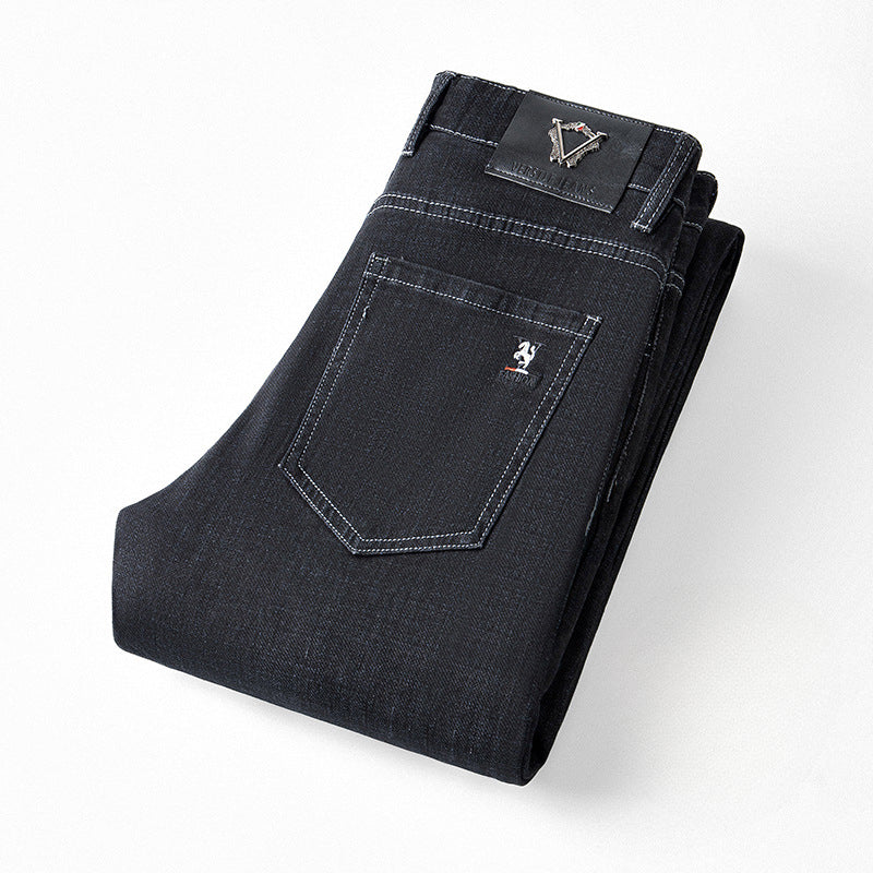 Men's Thickened Warm Business Casual Loose Straight High Waist Jeans