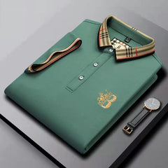 Men's Business Embroidered Striped Lapel Polo Shirt