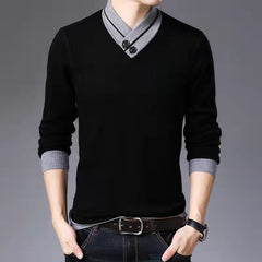 Thin solid color V-neck sweater