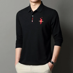 Cotton Long Sleeve Lapel Polo Shirt
