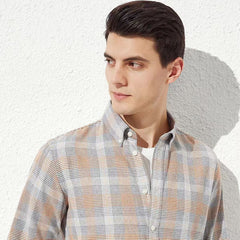 Men's business casual breathable houndstooth long sleeve shirt
