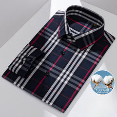 Men's Business Casual 100% Cotton Plaid No-iron Long-sleeved Shirt