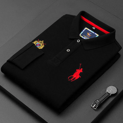 Cotton long-sleeved lapel embroidered polo shirt