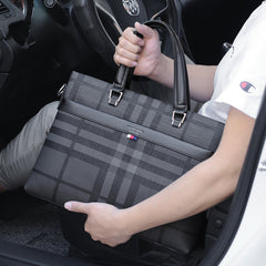 Men's Waterproof and Scratch-proof Large-capacity Plaid Business Briefcase