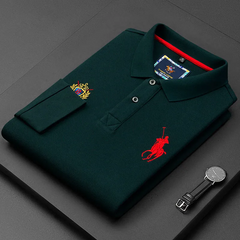 Cotton long-sleeved lapel embroidered polo shirt