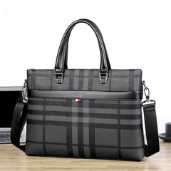 Men's Waterproof and Scratch-proof Large-capacity Plaid Business Briefcase