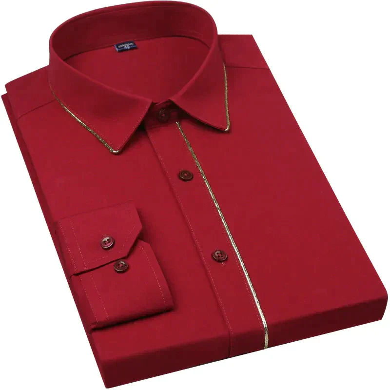 Gold silk trim collar shirt