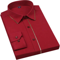 Gold silk trim collar shirt