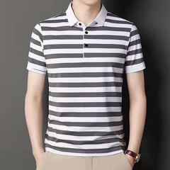 Stylish casual lapel striped polo shirt