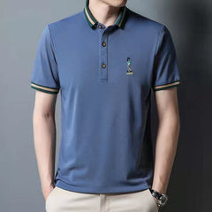 New Lapel Ice Silk Embroidered POLO Shirt