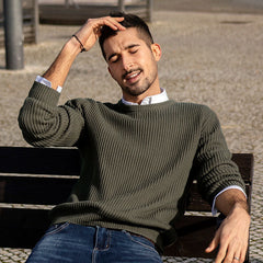 Men's winter warm casual crew neck sweater